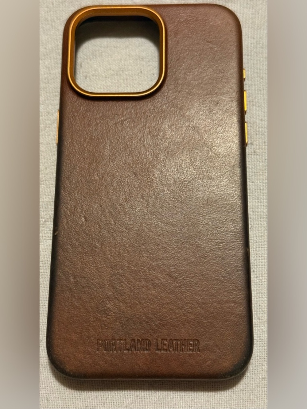 Portland Leather Brown Leather Phone Case with Gold Trim